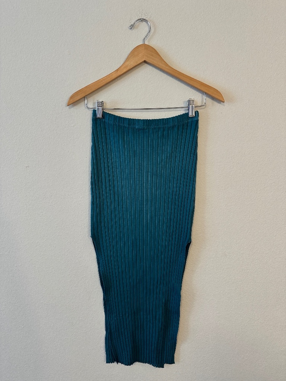 Stateside Teal Ribbed 100% Cotton Pull-On Skirt Women's Small Made in USA